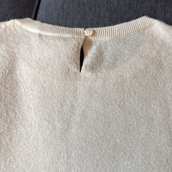 NWT Bonpoint Girls Pullover Short Sleeve Sweater. White with Iridescent Sheen. - Picture 6 of 11